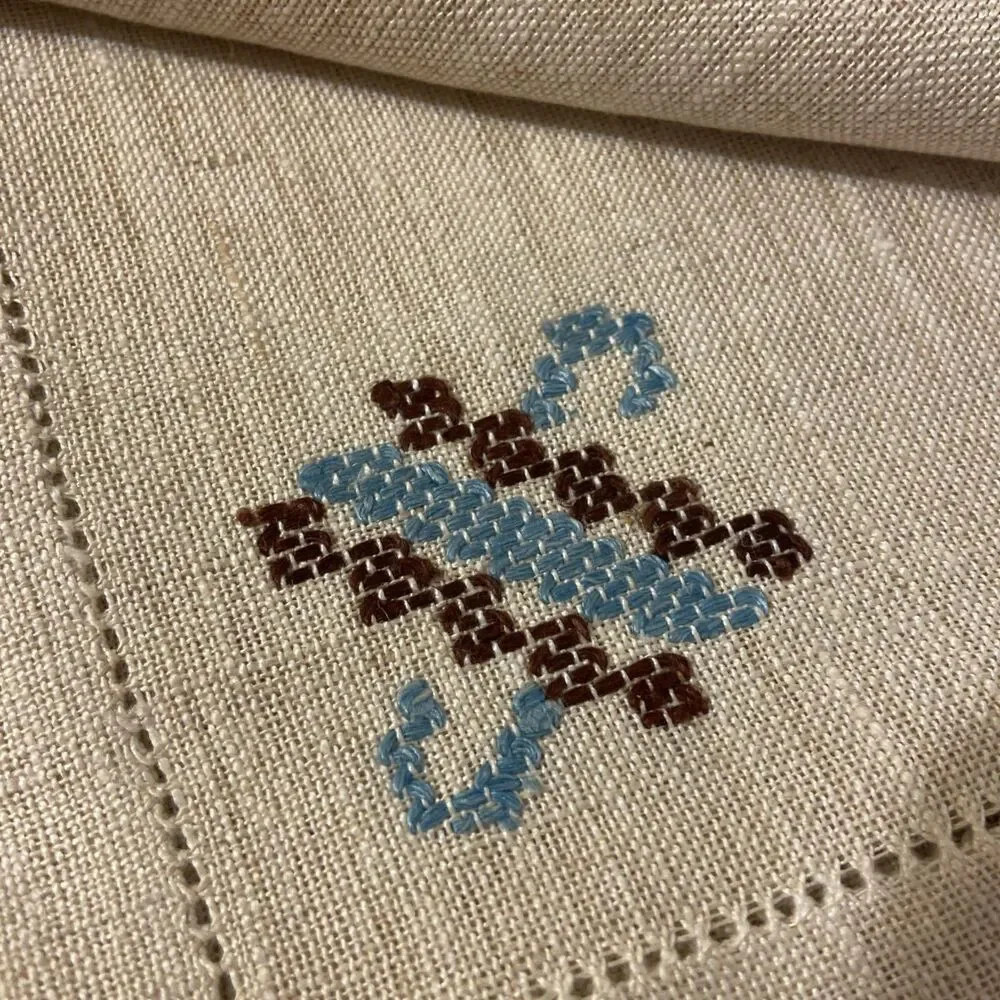 Vtg Soviet Union Linen Napkins NOS NWT USSR Hand Made Cross Stitch Embroidered